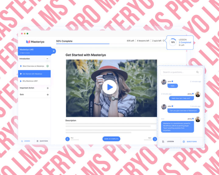 Masteriyo LMS user interface with chat feature