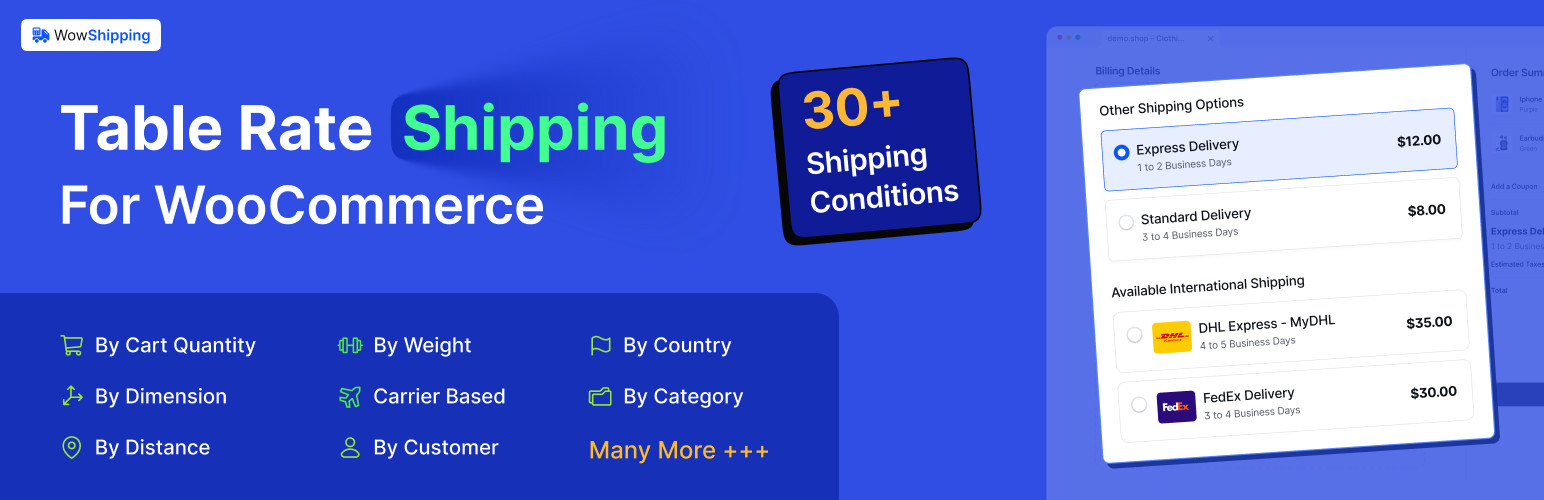 Table rate shipping options for WooCommerce.